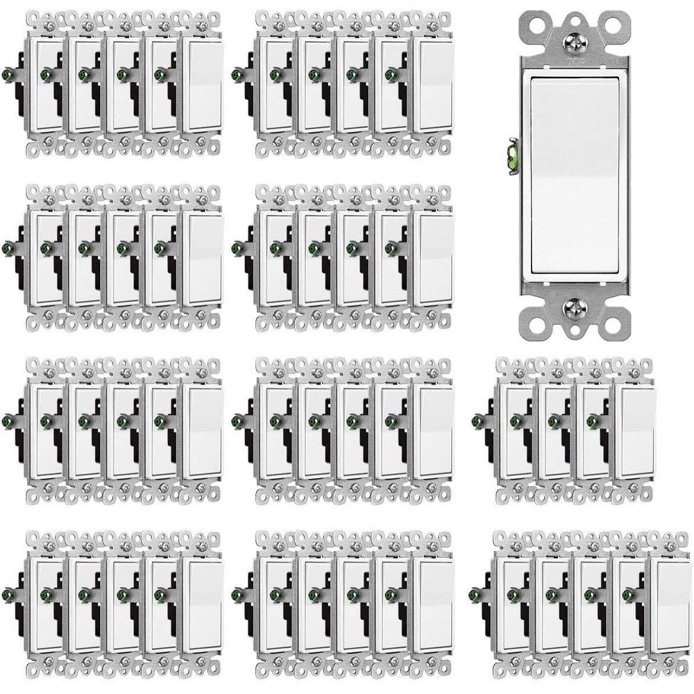 TENZA Decorator Light Switch 50 Pack Single Pole 15A 120-277V White UL Certified - Picture 1 of 9